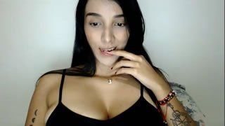 Big tits brunette girl fingers nipples and bouncing tits on Flirt4free